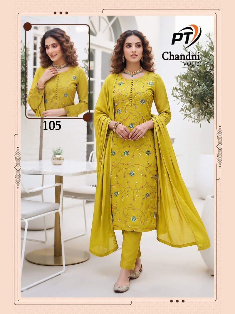 Chandani Vol 1 By Pt Vertical Plan Kurti With Bottom Dupatta